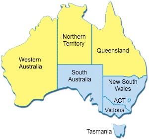 Map of Australia showing the 2 Nazarene districts